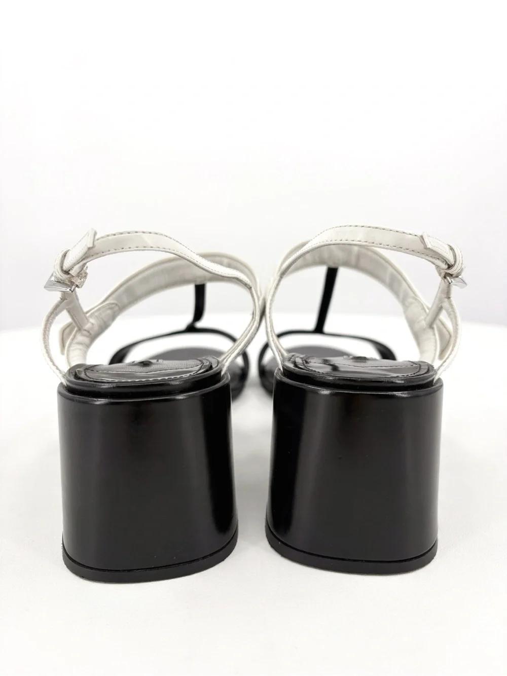 PRADA T-Strap Slingback Block Heel Sandals in White Black EU 38 US 8